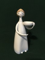 Ritka festésű Hollóházi tálas lány porcelán figura