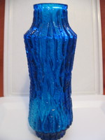 Művészi ,kéreg felszínű kék Oberglas váza