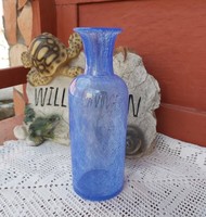 Gyönyörű formájú 24.5 cm-es kék repesztett Fátyolüveg fátyol karcagi berekfürdői üveg váza Gyűjtői