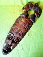 Nagyméretű faragott fa fali maszk , 74 cm