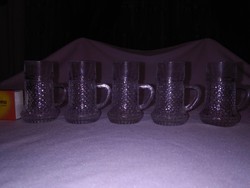 Retro üveg kis korsó alakú likőrös, pálinkás pohár - öt darab együtt