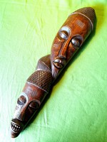 Nagyméretű faragott fa fali maszk , 65 cm