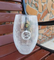 Gyönyörű 21 cm ritka MHSZ fehér repesztett Fátyolüveg fátyol karcagi berekfürdői üveg váza Gyűjtői