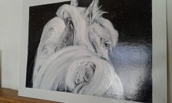 "Fekete-fehér"lovas festmény 54 x40 cm