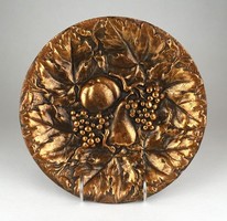 1E500 Régi bronzírozott gyümölcsös fém falitál 24 cm