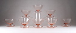 1E570 Régi art deco különleges fújt üveg rózsaszín koktélos pohár készlet 8 darab