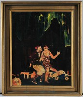 Young couple dancing Charleston, signed 