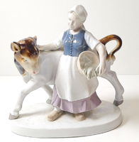Grafenthal - tehenet etető lány, nagyméretű porcelán figura