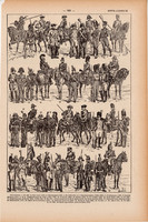 Csendőrség, nyomat 1923, francia, 19 x 29 cm, lexikon, eredeti, csendőr, katona, hadtörténet, rend