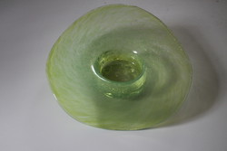 Art deco asszimetrikus zöld színű üvegtál