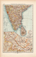 Dél - India (Hindusztán) térkép 1904, eredeti, Moritz Perles, német, atlasz, régi, Ázsia