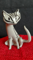 Hollóházi porcelán art deco macska/cica