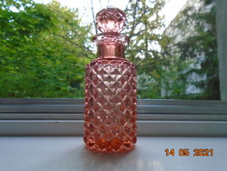 Antik kézzel csiszolt rózsaszín kristály üveg parfümös palack  csiszolt dugóval