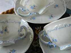 Kék virágos Zsolnay pajzspecsétes teás szett 3 db, csésze és kistányér