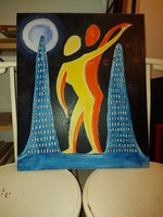 "La Dance 86", Villemot szignós festmény, olaj, farost, 50x60 cm
