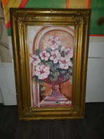 Vastagon festett virágcsendélet festmény, helyrehozható keretben