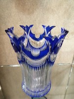 Ólomkristály váza. Kézi csiszolás. Kobalt kék.1940-50 évek. Bohémia. Üveg-3