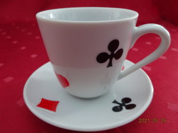Zsolnay porcelán kávéscsésze + alátét, francia kártya mintás.