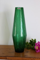 Hirschberg German veil glass, cracked vase, mid century, beautiful malachite green