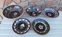 5 db virágos Sárospataki falitányér tányérok tányér  nosztalgia paraszti  falusi dekoráció
