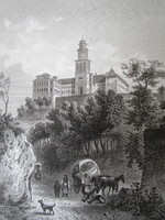 Pannonhalma archabbey building marked engraving image approx. 1850