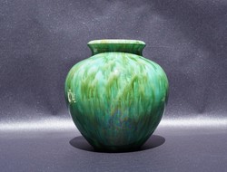 Ritka antik Zsolnay mázas kerámia öblös váza különleges zöld árnyalatokkal eozinos mázzal