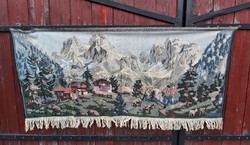 Gyönyörű Alpesi táj falvédő hegyek fák házak, Gyűjtői nosztalgia darab Lakástextil Kőszeg