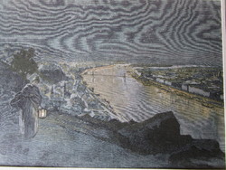 View of Budapest at night from Gellért hill, color view, marked section, approx. 1850