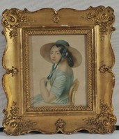 Egy fiatal hölgyről készült akvarell portré