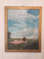 Lying naked woman, nude painting. Szinyei Merse pál, style picture