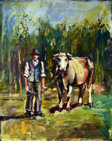 Farmer with the cow ... Character is a very old work ... Oil on canvas!