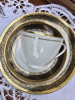 Bavaria Neuerer Handarbeit csésze teás reggeliző szett, új, vastagon aranyozott