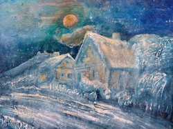 Snowfall in an island park. 40X50 cm picture from studio. The prize-winning creative work of Károlyfi sófia.