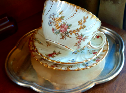 Sarreguemines Louis XV. nagy méretű fajansz teás kávés csésze aljjal 4 dl