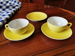5 db-os antik Zsolnay sárga kávés csésze alátét tányérral együtt