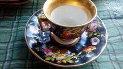 Régi virágmintás porcelán kávéscsésze aljjal, 4+4 db-os készlet