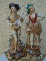 Antik gyönyörű míves német porcelán barokk figurapár a képek szerint nagy méretűek hibátlanok