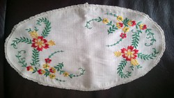 Embroidered small tablecloth flawless beautiful piece.