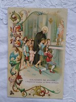 Régi litho/litográfiás, aranyozott képeslap/vallási lap Kalazanti Szent József