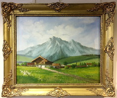 MESTERHÁZY DÉNES:Alpesi tájkép,olaj-vászon,kerettel 52 x 62 cm