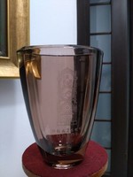 Cseh vastagfalu hántolt üveg váza