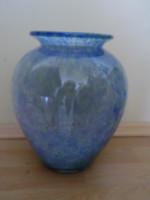 Váza karcagi - berekfürdői repesztett üveg váza türkiz kék 26 cm