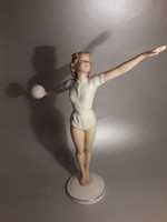 Ritka  Schau Bach Kunst porcelán röplabdázó nő szobor figura