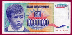 0043 --- Külföldi pénzek:  1993 Jugoszlávia 1 000 000 dinár