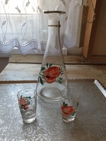 Retro kézzel festett rózsás pohár 2 db, palack eladó!