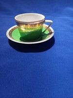Hollóházi csésze szett zöld arany retro