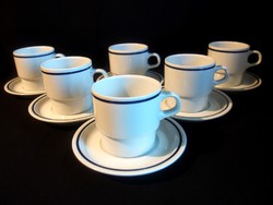 Kék csíkos alföldi porcelán teás készlet 6-6 bögre, csésze és tányér