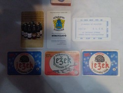 Retro sör reklám kártyanaptár 1974/77 - három darab és három darab sörös címke - együtt