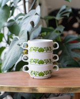 Alföldi retro porcelán Uniset zöld magyaros leveses csészék - kétfülű csésze