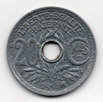 Franciaország 20 francia centimes, 1945, ritka, cink